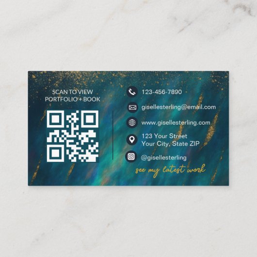 Carte De Visite Clou Artist Dark Opal Glam Moderne QR Code (Dos)