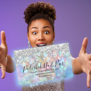 Carte De Visite Clou Artiste Blue Holographic Diamond Argent