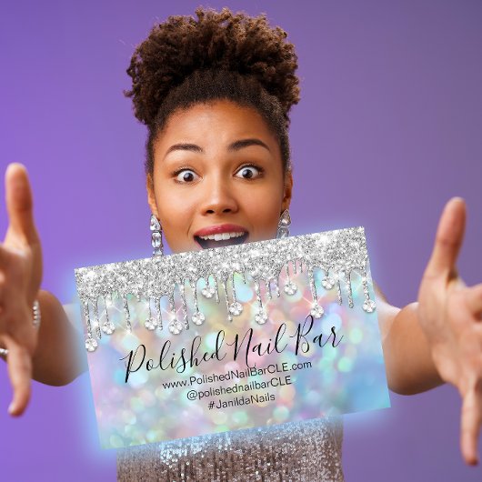 Carte De Visite Clou Artiste Blue Holographic Diamond Argent