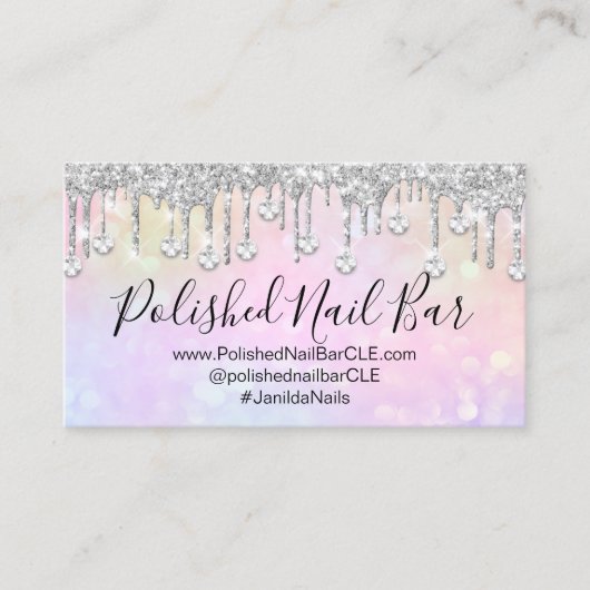 Carte De Visite Clou Artiste rose Holographe Diamond Argent Driver (Devant)