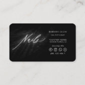 Carte De Visite Clou Artiste Script Manicuriste Argent Noir Élégan (Dos)
