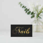 Carte De Visite Clou noir & or Artiste ongles clous Script Calligr (Debout devant)