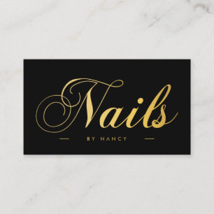 Carte De Visite Clou noir & or Artiste ongles clous Script Calligr