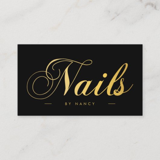 Carte De Visite Clou noir & or Artiste ongles clous Script Calligr (Devant)