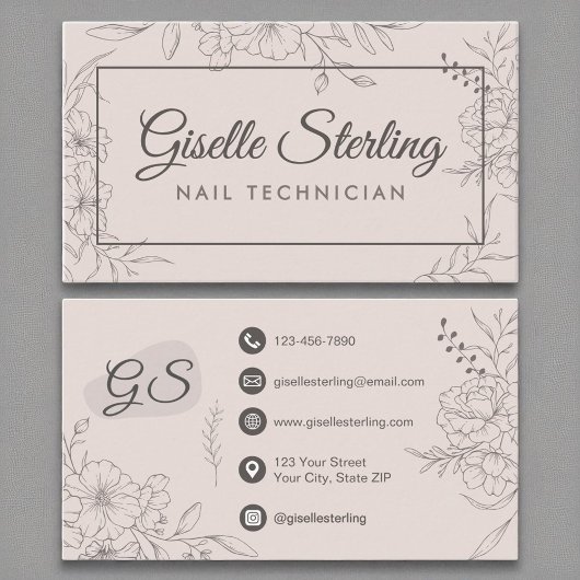 Carte De Visite Clou Technicien Blush Pink Florline Art Script