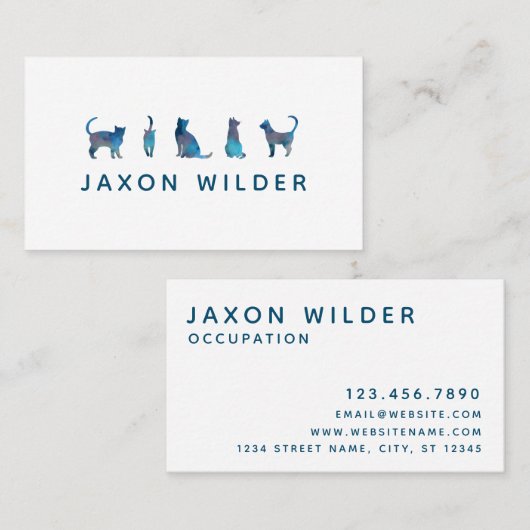 Carte De Visite Cloud Silhouette Cloud bleu Chat Aquarelle minimal (Devant / Derrière)