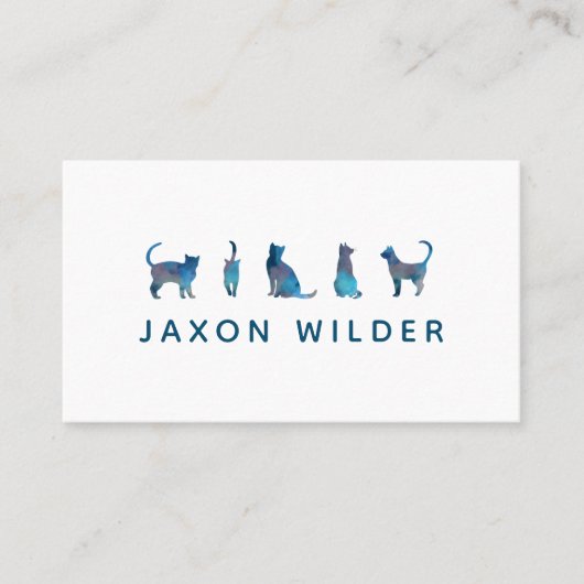 Carte De Visite Cloud Silhouette Cloud bleu Chat Aquarelle minimal (Devant)