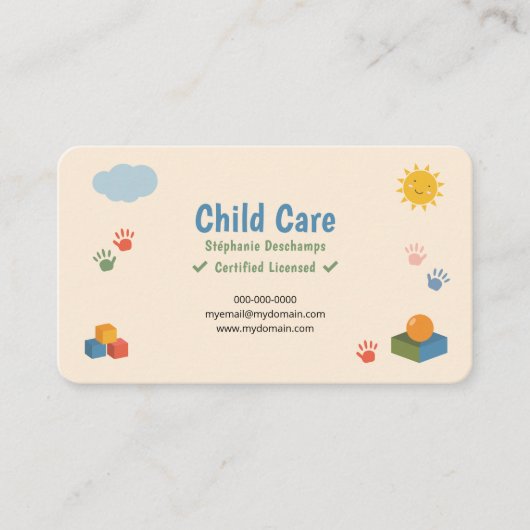 Carte De Visite Cloud & Smiling Sun - Child Care (Devant)