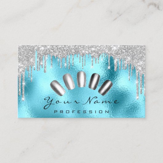 Carte De Visite Clous Art Parties scintillant Bleu Argent Gris Man (Devant)