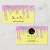 Carte De Visite Clous Beauté Logo Drivers Holographe rose Jaune (Devant / Derrière)