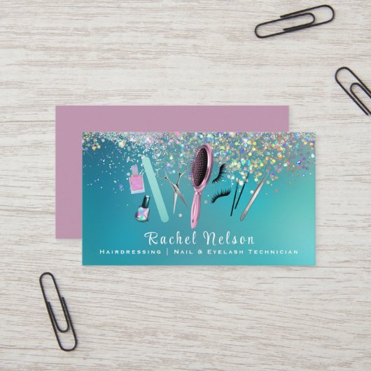 Carte De Visite Clous de beauté et coiffeur Services Éclairage (Devant/Arrière en situation)