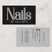 Carte De Visite Clous de Parties scintillant en argent noir glam m (Devant / Derrière)