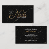 Carte De Visite Clous D'Or En Marbre Noir Moderne Par "Nom" (Devant / Derrière)