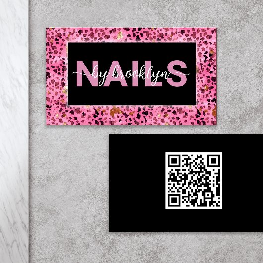 Carte De Visite Clous Empreintes de léopard roses par QR Code Nail