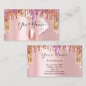 Carte De Visite Clous Manicure Maquillage Artiste Rose Lèvres Or (Devant / Derrière)