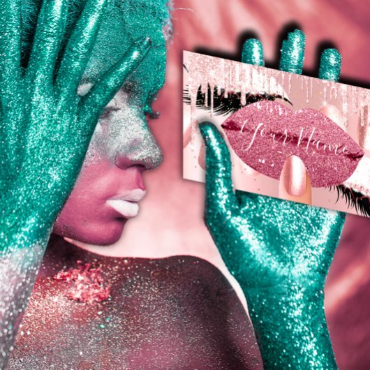 Carte De Visite Clous Maquillage Artiste Rose Baiser Lips Rose Las