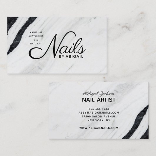 Carte De Visite Clous Noir & Marbre blanc Par "Nom" (Devant / Derrière)