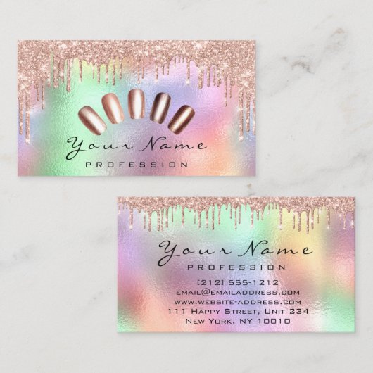 Carte De Visite Clous Parties scintillant d'art Holographique Déch (Devant / Derrière)