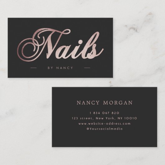 Carte De Visite Clous Script Calligraphie Rose Parties scintillant (Devant / Derrière)