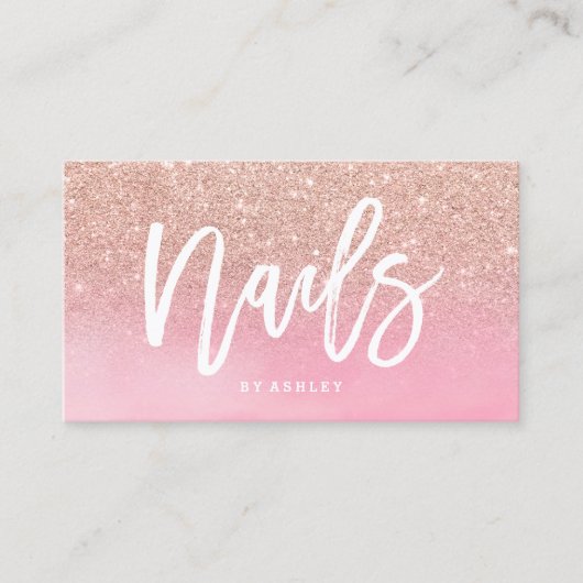 Carte De Visite Clous script rose or parties scintillant rose aqua (Devant)