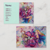 Carte De Visite CLOWN MUSICAL Rose Thé Bleu Aquarelle (Devant / Derrière)