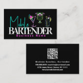 Carte De Visite Club Bar Neon Boissons Barman Mobile (Devant / Derrière)