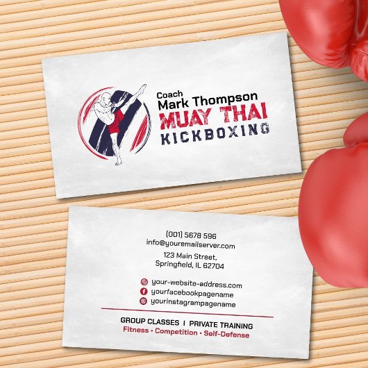 Carte De Visite Coach Muay Thai et Kickboxing - Blue Red Business