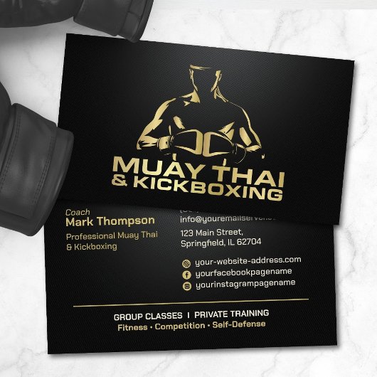 Carte De Visite Coach Muay Thai et Kickboxing - Noir et Or