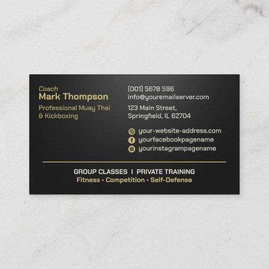 Carte De Visite Coach Muay Thai et Kickboxing - Noir et Or (Dos)