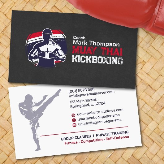 Carte De Visite Coach Muay Thai et Kickboxing - Rouge Bleu