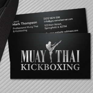 Carte De Visite Coach Muay Thai et Kickboxing - Silver Metallic