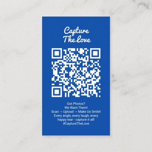 Carte De Visite Cobalt Blue Photo Sharing Capture Love QR Code  (Dos)