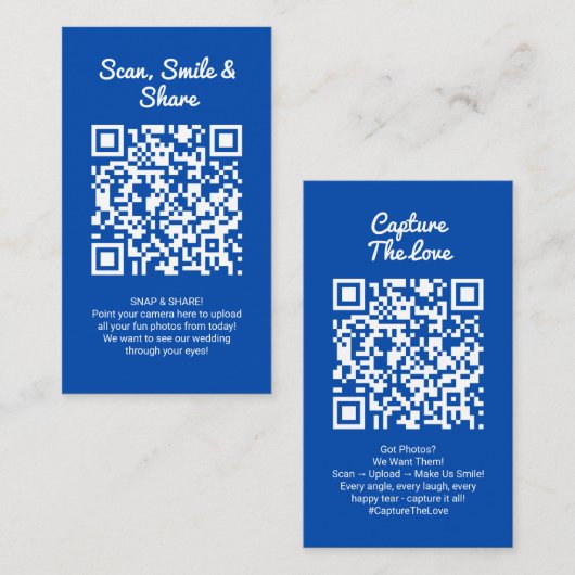 Carte De Visite Cobalt Blue Photo Sharing Capture Love QR Code  (Devant / Derrière)