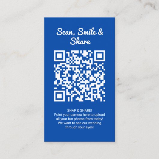 Carte De Visite Cobalt Blue Photo Sharing Capture Love QR Code  (Devant)