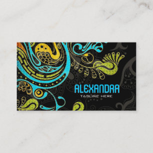 Carte De Visite Cobalt Blue & Yellow Abstrait Swirls-Modèle