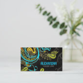 Carte De Visite Cobalt Blue & Yellow Abstrait Swirls-Modèle (Debout devant)