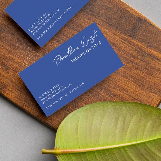 Carte De Visite Cobalt Nom Bleu Dans Le Script Signature Un Côté