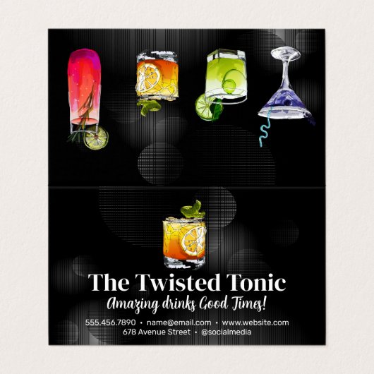Carte De Visite Cocktail Artsy Mixte Boissons (Extérieur déplié)