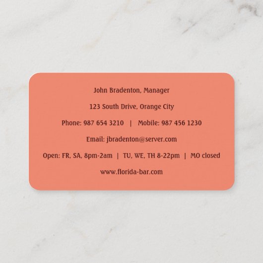 Carte de visite Cocktail Bar (Dos)