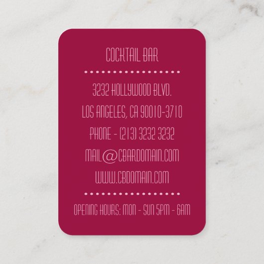 Carte De Visite Cocktail Bar Nightclub Bar Bartender (Dos)