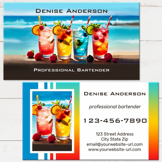 Carte De Visite Cocktail d'été coloré Barman de plage 