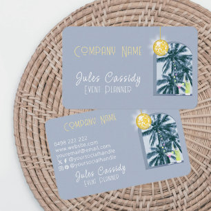 Carte De Visite Cocktail Disco Ball Palm Blue Event Planner