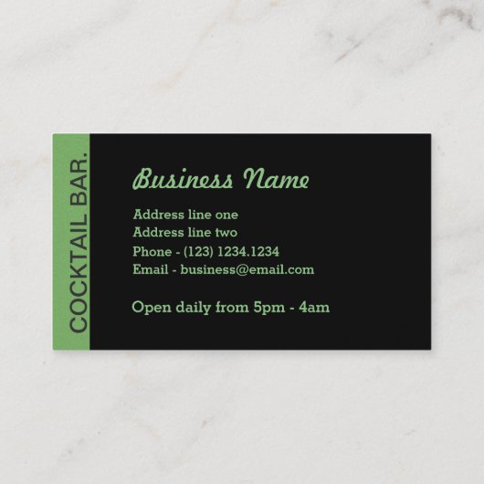 Carte De Visite Cocktail Green Glow Bar discothèque (Dos)
