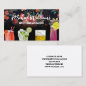 Carte De Visite Cocktail Mix Boissons | Arrière - plan floral (Devant / Derrière)