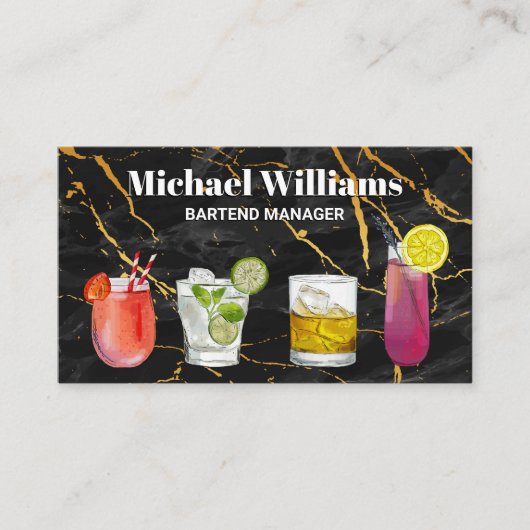 Carte De Visite Cocktail Mix Boissons | Mixologie | Marbre (Devant)