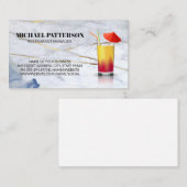 Carte De Visite Cocktail parapluie | Marbre bleu or (Devant / Derrière)