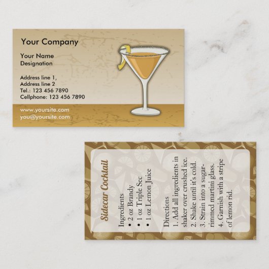 Carte De Visite Cocktail Sidecar (Devant / Derrière)