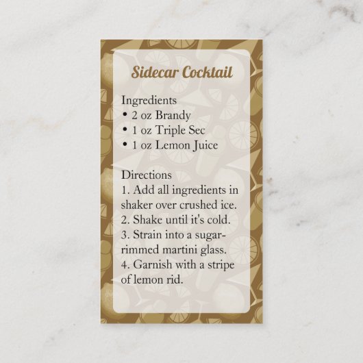 Carte De Visite Cocktail Sidecar (Dos)