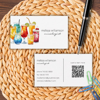Carte De Visite Cocktails à l'aquarelle avec code QR