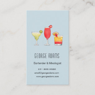 Carte De Visite Cocktails Boissons mélangées aquarelle barman